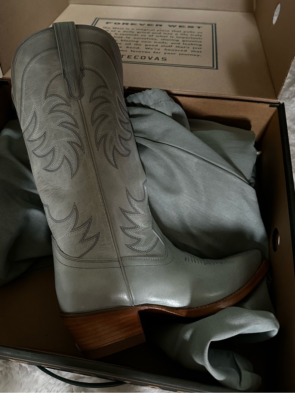 Tecovas The Annie Slate Rare Cowgirl Cowboy Boots 8 B Wide Calf New in Box - Picture 4 of 4